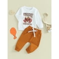thumbnail image 3 of Liacowi Infant Newborn Baby Boys Thanksgiving Outfits Set Long Sleeve Turkey Print Sweatshirt Drawstring Pants Sets 3M 6M 12M 18M 3T Toddler Boys 2 Piece Fall Winter Clothes, 3 of 8
