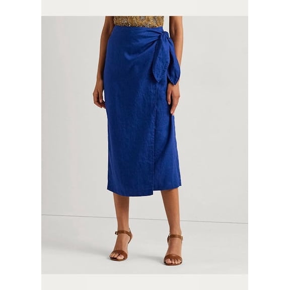 LAUREN RALPH LAUREN Women's Linen Wrap Midi Skirt, Indigo 6