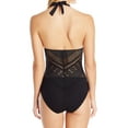 thumbnail image 2 of Bleu Rod Beattie Women's Sneak Peek Crochet Halter Mio One Piece Swimsuit with Molded Cups, Black/Black, 4, 2 of 3