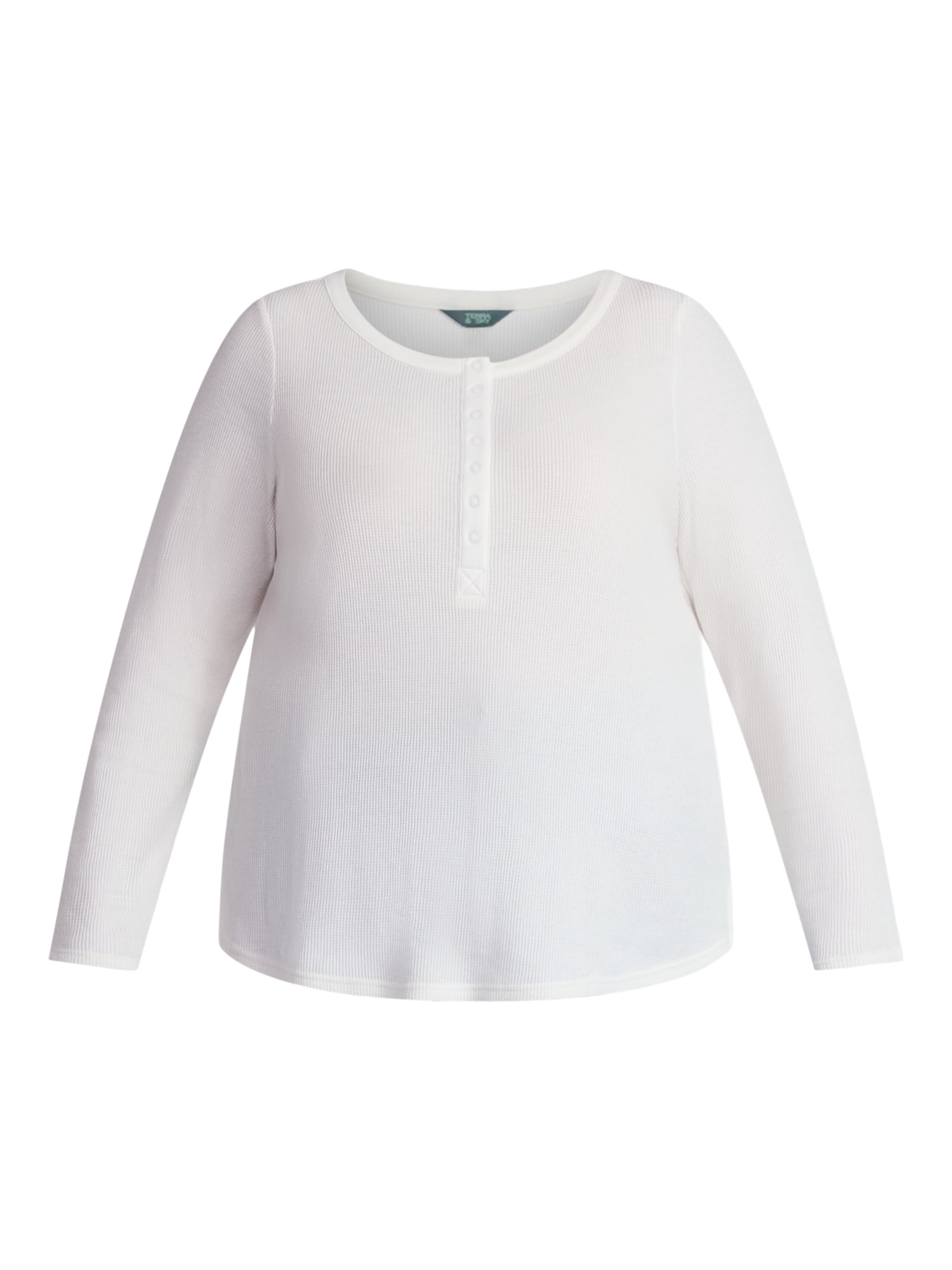 Terra & Sky Women’s Plus Thermal Henley Top with Long Sleeves, Size 0X-5X