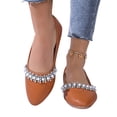 thumbnail image 7 of IEMIEMIEM Womens Rhinestone Ballet Flats Pearl Round Toe Flat Shoes Comfortable Soft Leather Slip On Daily Dress Ballet Flats Light Brown 10 Wide, 7 of 7
