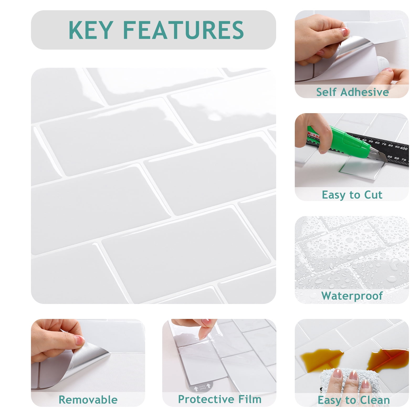 VEELIKE White Subway Peel and Stick Backsplash Tile for Kitchen 6 Sheets 12"x12"Waterproof Adhesive Backsplash Stick on Tile with Silver Grout Self Adhesive Wall Tiles for Bathroom Laundry Room