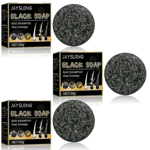 Jabón negro Jaysuing para el cabello, barra de jabón negro, champú en barra para cubrir las canas, barra de jabón para el cabello negro para hombres y mujeres (1 pieza) _k19 -7339108569724 3 piezas
