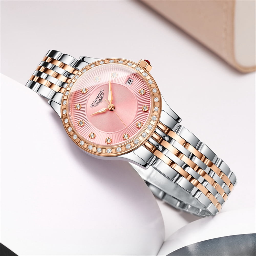 GUANQIN Automatic Watches Self Winding for Woman Stainless Steel Watch Simple Dress Mechanical Ladies Wristwatches Date Luminous Waterproof