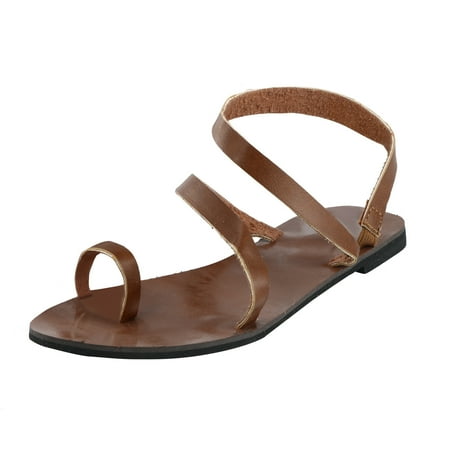 

Sandals for Girls Summer Women Ladies Flat Roman Style Strap Flip Flops Sandals Casual Slip On Shoes Pu