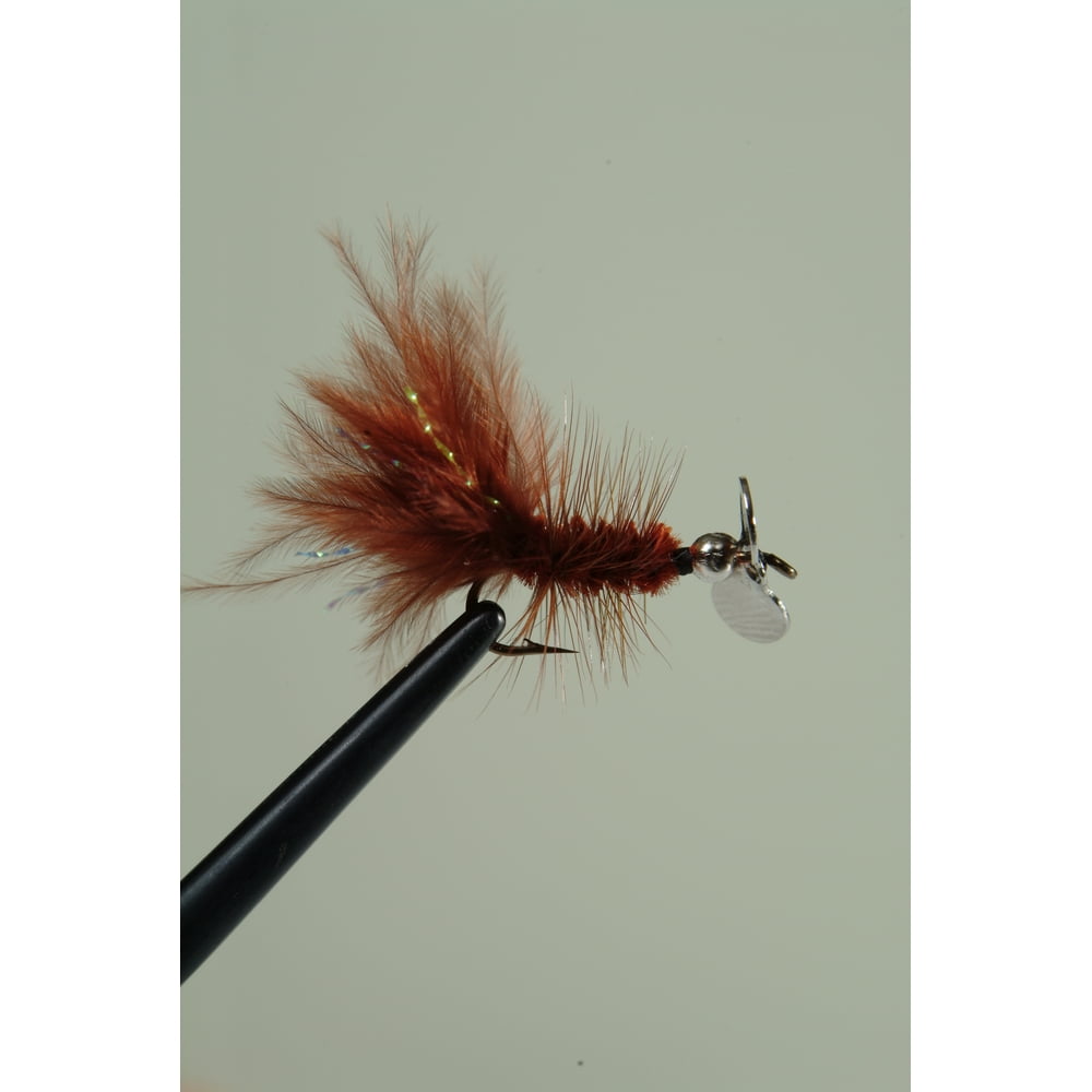 Pistol Pete Spinner Flies Freshwater Trout Fishing Lure, Brown Marabou
