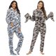thumbnail image 3 of Pijama de forro polar para mujer, mono con capucha y estampado navideño, Pelele de manga larga con estampado de leopardo rosa para otoño, 3 of 3