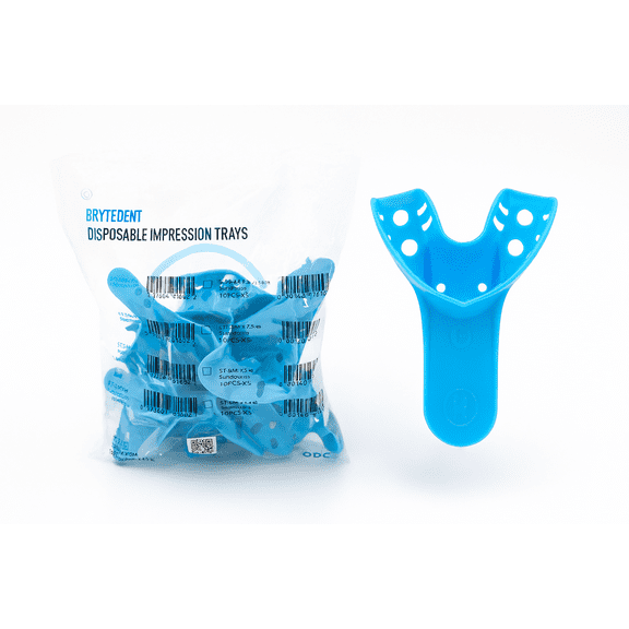 BRITEDENT Disposable Dental Impression Trays Anterior Lower #10 – 12 Pack, Light Blue Perforated Trays for Accurate Impressions, Smooth Surface, Reusable After Sterilization
