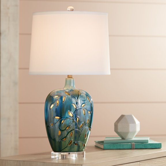 360 Lighting Devan Modern Table Lamp 24 1/2" High Blue Ceramic with Table Top Dimmer LED Nightligh White Shade for Bedroom Living Room Nightstand Home
