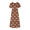 thumbnail image 3 of Uaswgudfs ​2025 Women's Polka Dot Tiered Midi Dress - Retro-Inspired Short Sleeve & Summer Casual Effortless Style Brown 2XL, 3 of 4
