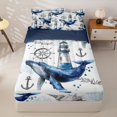 thumbnail image 2 of Manfei Marine Whale Zipper Twin Comforter Sets with Fitted Sheet and 2 Pillowcases, Nautical Anchor Lighthouse Zipper Bedding Set, White Blue, Blue Reversible, 4pcs, 2 of 7