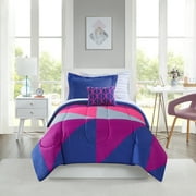 Mainstays Purple and Blue Geo 6 Piece Bed in a Bag Comforter Set with Sheets, T/Twin XL