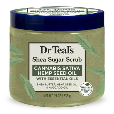 Dr Teal's Shea Sugar Body Scrub, Cannabis Sativa Hemp Seed Oil with Essential Oils, 19 oz.