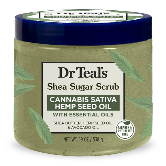 Dr Teal's Shea Sugar Body Scrub, Cannabis Sativa Hemp Seed Oil with Essential Oils, 19 oz