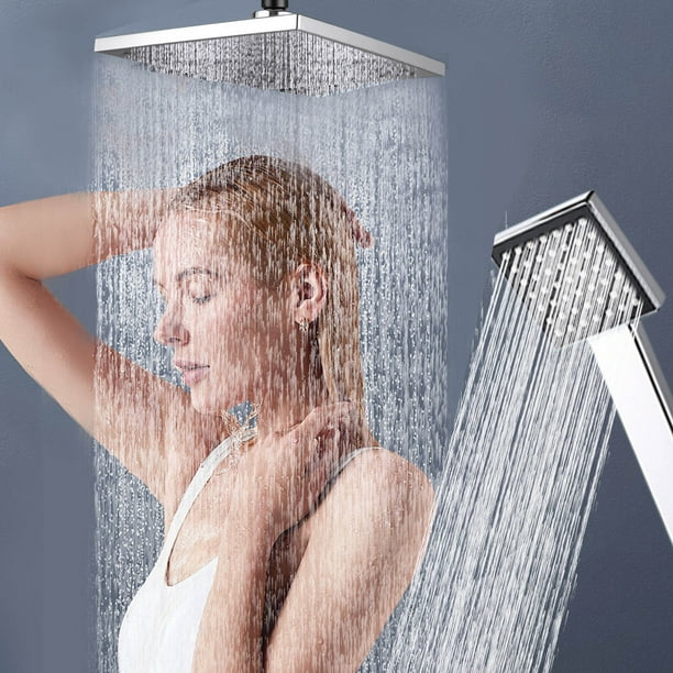 Boquilla de ducha presurizada | Cabezal de ducha turboalimentado grande con panel de 20 cm | Modos de rociado ajustables: lluvia y masaje | Ajuste universal | Kit de cabezal de ducha de baño de ABS