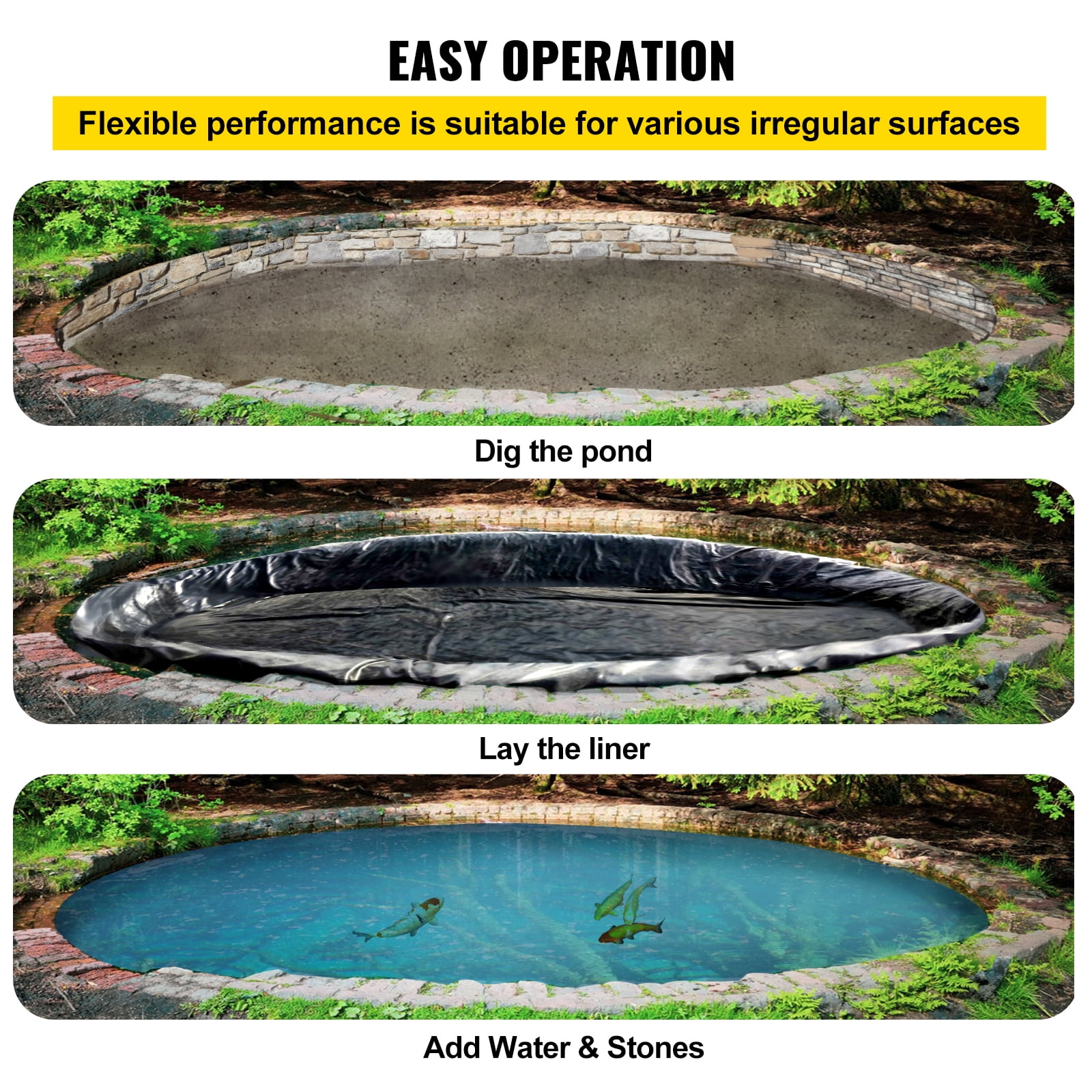 VEVOR Pond Liner 13x20ft 20Mil HDPE Fish Liner Lake Retention for Fountain Pond