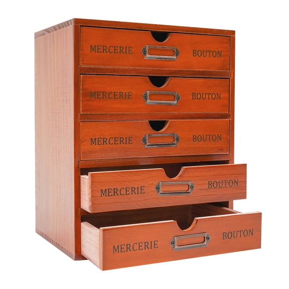 ChicHomey Pine Wood Desk Organizer – 5 Drawers,Minimalist Retro Style,Label Slots & Drawer Snap,Ideal for Office/Home, Perfect Gift