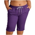 thumbnail image 4 of StSilkitty Plus Size Shorts for Womens Summer Solid Color High Waist Elastic Drawstring Knee Length Shorts with Pockets, 4 of 9