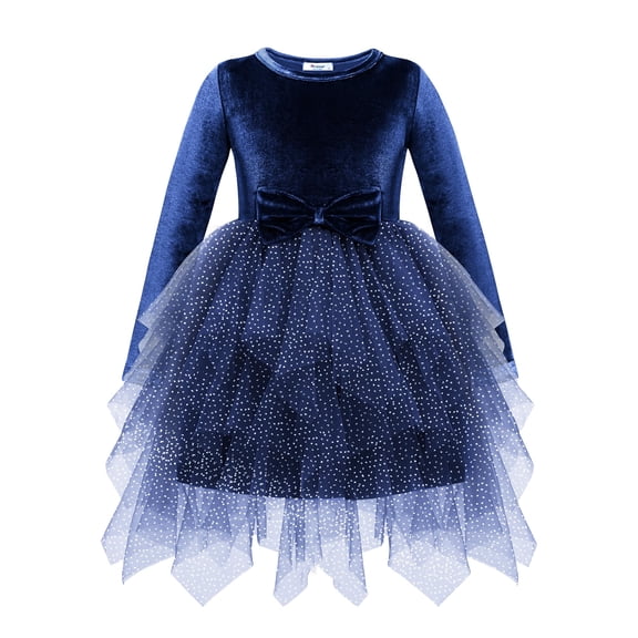 Arshiner Toddler Girls Dresses Sparkly Tulle Dress Fall winter Velvet Dresses for Toddler, Irregular Tulle and Cute Bowknot Design, Great for Halloween Christmas Holiday Party
