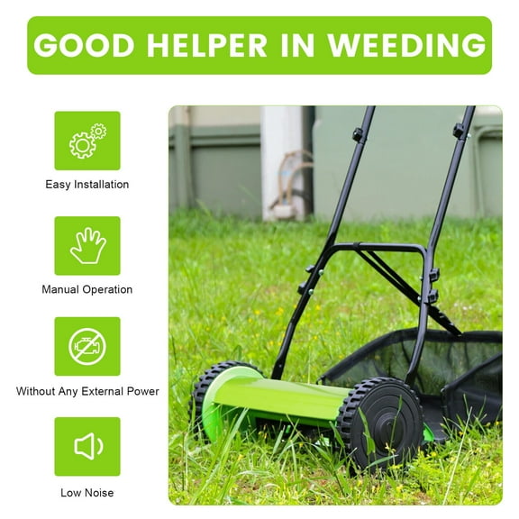 Simple Hand Push Self Propelled Lawn Mower 12" Grass Catcher Lawnmower Manchine for sidewalks, driveways, courtyards