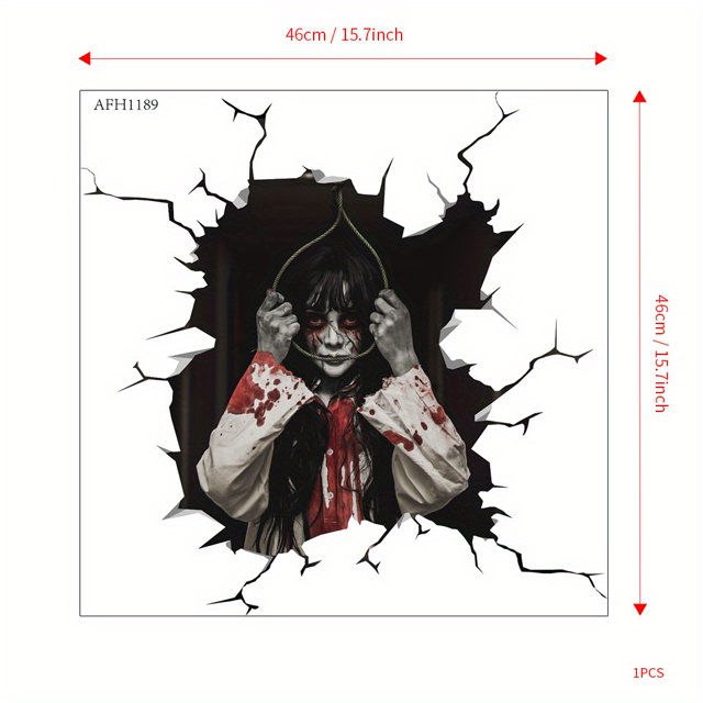 1pc, 3D Horror Devil Woman Wall Sticker - Scary and Eye-Catching Halloween Decoration