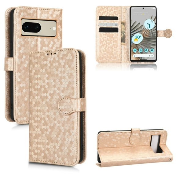 SaniMore Wallet Case for Google Pixel 8 Pro, Glitter PU Leather Case Polka Dot Card Slots Cash Pocket Kickstand Removeable Wrist Strip Magnetic Clasp All-around Protective Cover, Rosegold