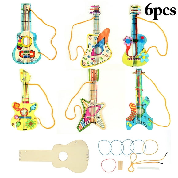 6 Sets DIY Craft Kit Wood Guitar Musical Instrument Toy Handmade Craft Kit