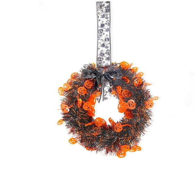 Fall Festival Door Hanging Decor With Pumpkin Bow Design Wool Ribbon And Rattan Ring Seasonal Porch Decor Size 11.02X11.02X0.39In 0.24Lb