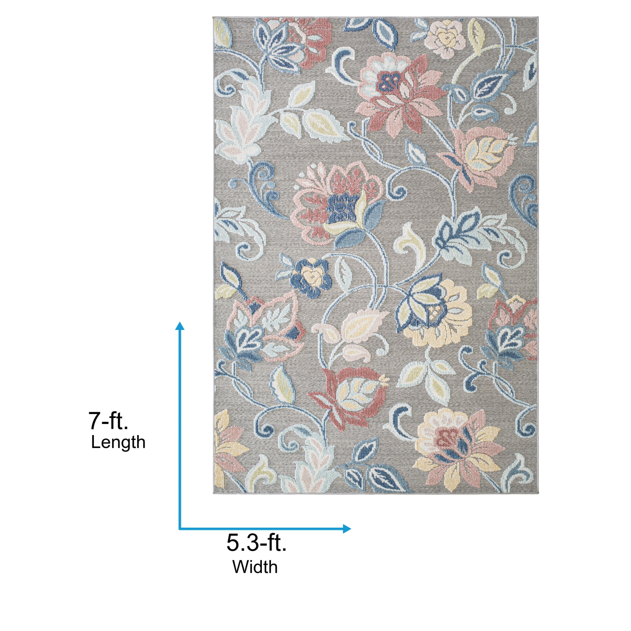 Livabliss Outdoor Rugs, 5x7 Lakeside Coastal Gray Area Rug for Patio, Porch, Deck, Backyard, Waterproof Indoor Outdoor Carpet (5'3" x 7')