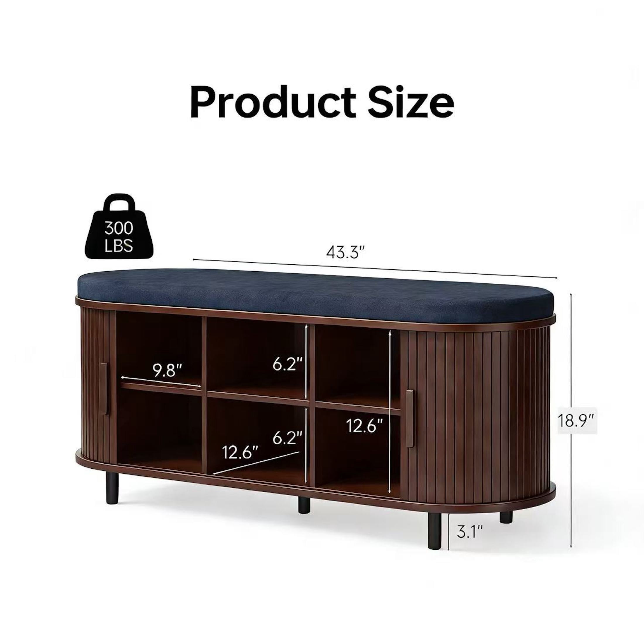 Aisword 2-Tier Shoe Bench Storage with Sliding Door, Padded Cushion, Adjustable Shelf, Brown