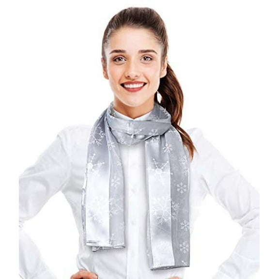 CBC Crown Women's Lightweight Snowflakes Christmas Themed Silk Feeling 13"x60" Scarf