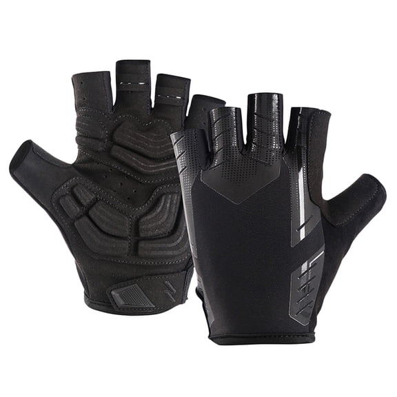 Half Finger Gloves Palm Protective Anti-skid Gloves Elastic Breathable Sports Hand Wear Finger Vent Gloves for Riding Training (Black, Size )