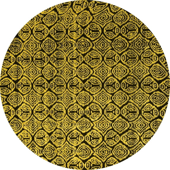 Ahgly Company Indoor Round Abstract Yellow Modern Area Rugs, 3' Round