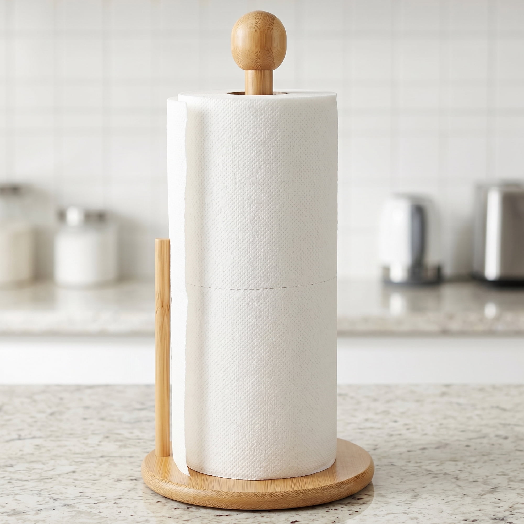 Unique Bargains Paper Towel Holder Countertop Durable Base Wood Natural A 11.6x6.3inch