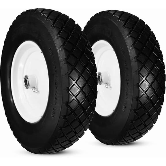 HORSESHOE 2-Pcs Knobby 4.80/4.00-8LP Solid Flat-Free Wheelbarrow Cart 15" Universal Wheels w/Grease Fitting, 3/4"ID bearing w/Extra 5/8" Fits 4.80/4.00-8, 3.50-8, 4.00-6, 4.00-8, Center Hub 3"-6"