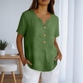 thumbnail image 2 of Womens Short Sleeve Tops Button Down Shirt Soft Solid Color Summer Daily Wear Army Green L, 2 of 6