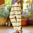 thumbnail image 2 of FRSASU Striped Pants for Women High Waisted Wide Leg Cotton Linen Trendy Beach Pull on Elastic Waist Casual Pants Beige, 2 of 5