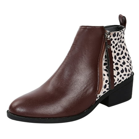 

Qufokar Calf High Boots for Women Cute Boots for Women Fall Leopard Print Women Non Slip Heels Short Booties Round Zipper Toe Shoes Women S Boots