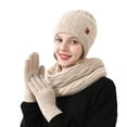 thumbnail image 2 of Women's Winter Hat Gloves Scarf Set Soft Wool Beanie Hat Cable Knit Scarf Gloves 3Pcs Gift Beige, 2 of 3