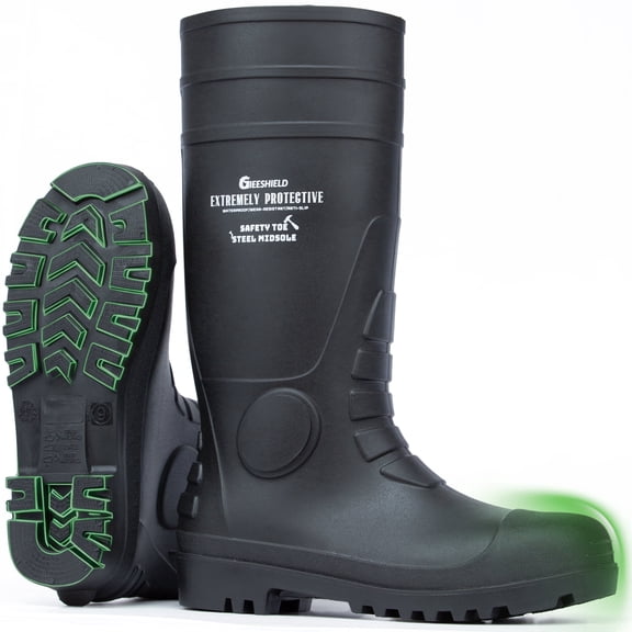 GIEESHIELD Men's Rain Boots Steel Toe PVC Rubber Boots - Waterproof Slip-Resistant Garden Fishing Outdoor Knee High Work Boots for Construction, Agriculture, Industrial & Heavy Duty, Size 12