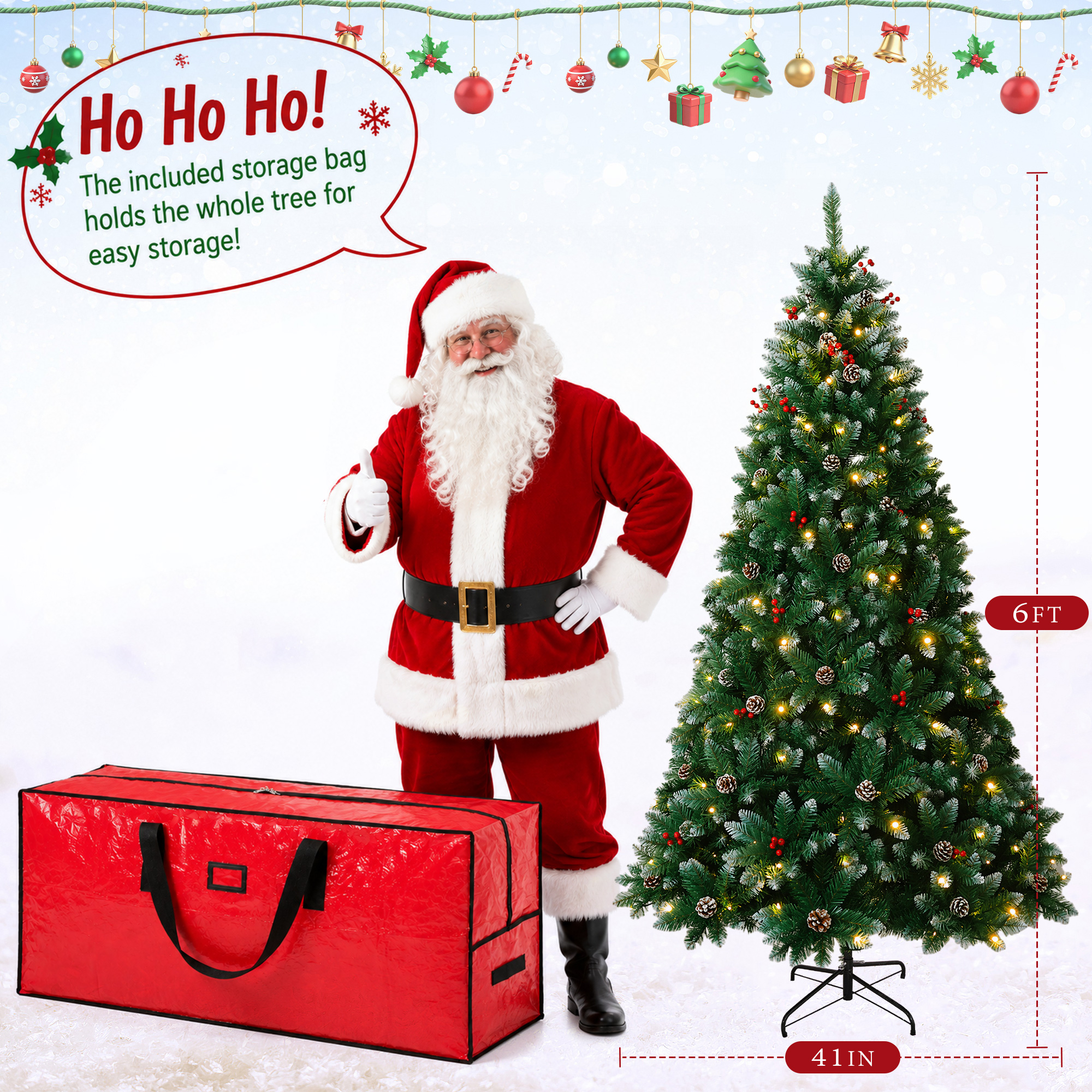 Yexmas 6ft Pre-Lit Christmas Tree with Pinecones & Berries photo 6
