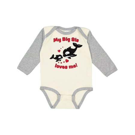

Inktastic My Big Sis Loves Me Orca Family Gift Baby Boy or Baby Girl Long Sleeve Bodysuit