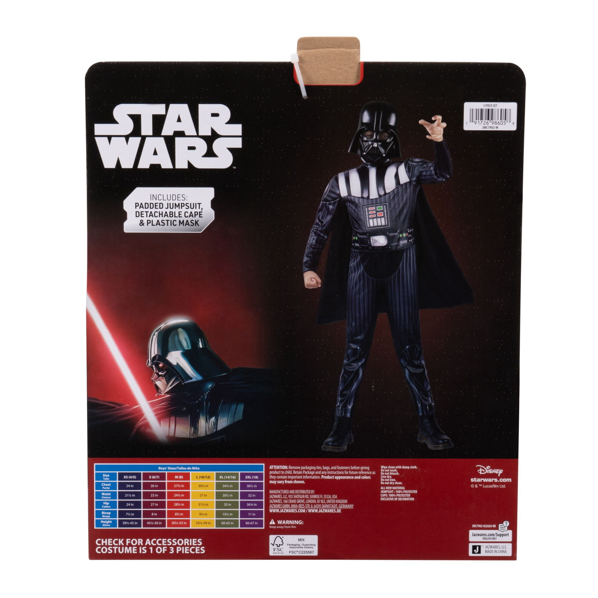 Star War's Darth Vader Halloween Costume for Chilren, Boy's Size L (10/12), by Jazwares