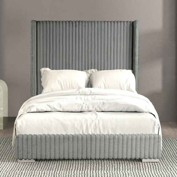 Furniture of America Cafein Adult Queen Extra Tall Tufted Fabric Wingback Mattress Ready Bed, Gray