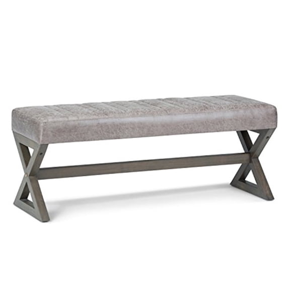 Salinger 48 inch Wide Contemporary Rectangle Ottoman Bench in Distressed Grey Taupe Vegan Leather