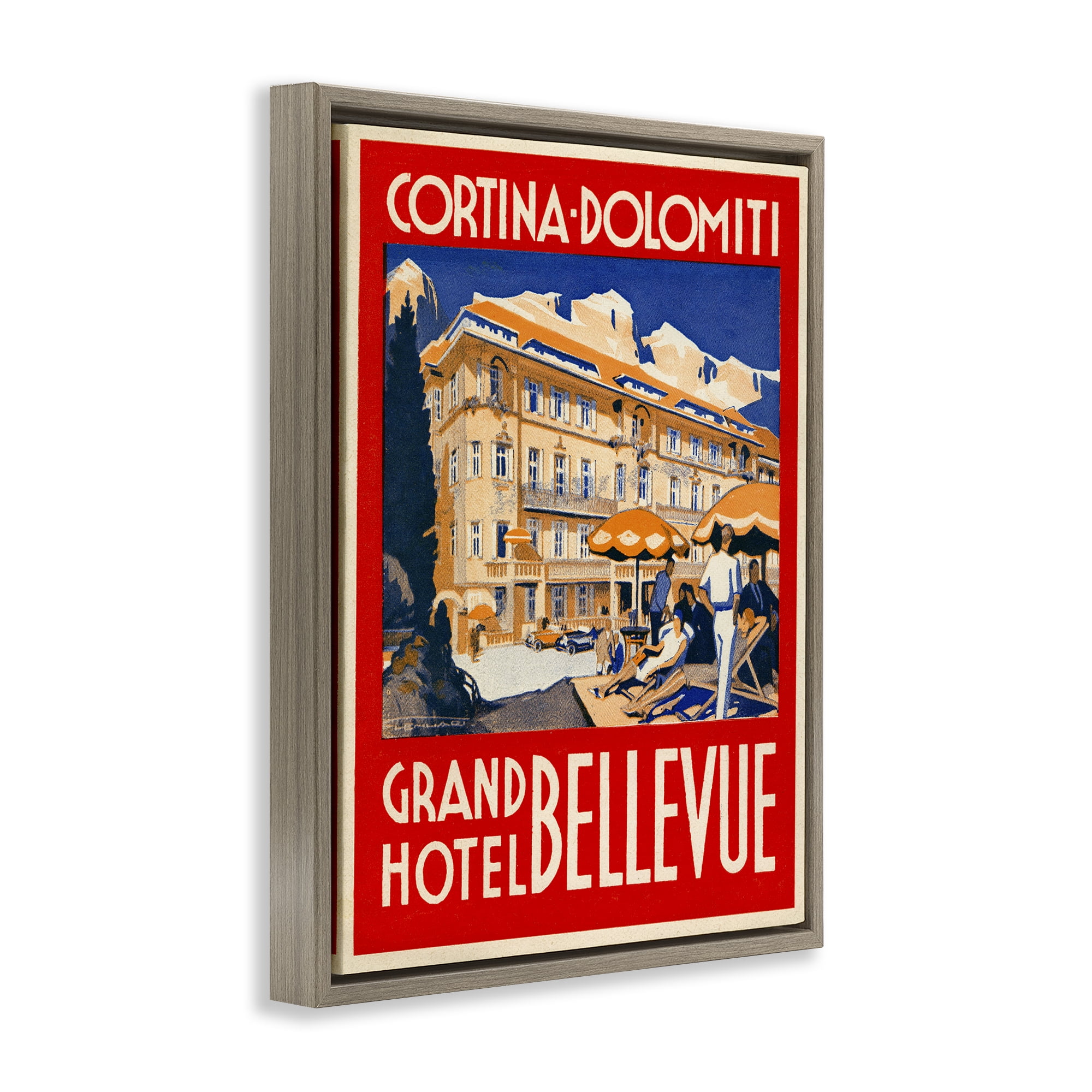 Stupell Industries Grand Hotel Bellevue Vintage Brown Framed Floater Canvas Wall Art, design by Print Collection
