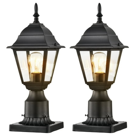 ASHOP Outdoor Post Lantern, Black Porch Fixtures, 2 Pack, 5.9" Pier Mount for Patio Entryway