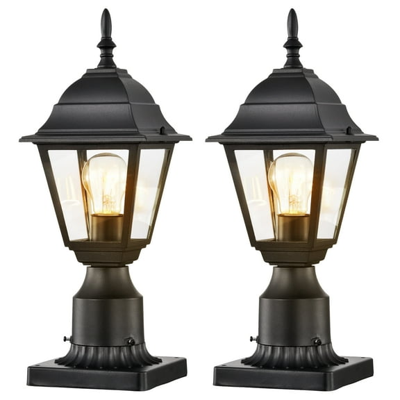 ASHOP Outdoor Post Lantern, Black Porch Fixtures, 2 Pack, 5.9" Pier Mount for Patio Entryway