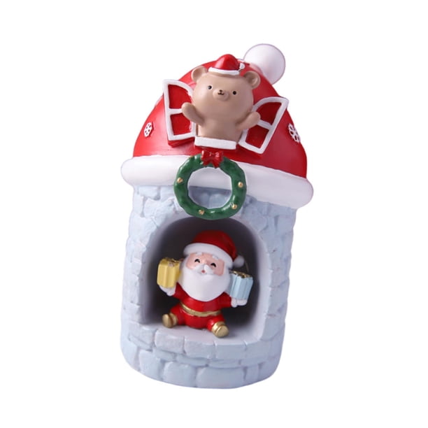 Adorno iluminado para decoración de casa de pueblo navideña para dormitorio y vacaciones Papá Noel