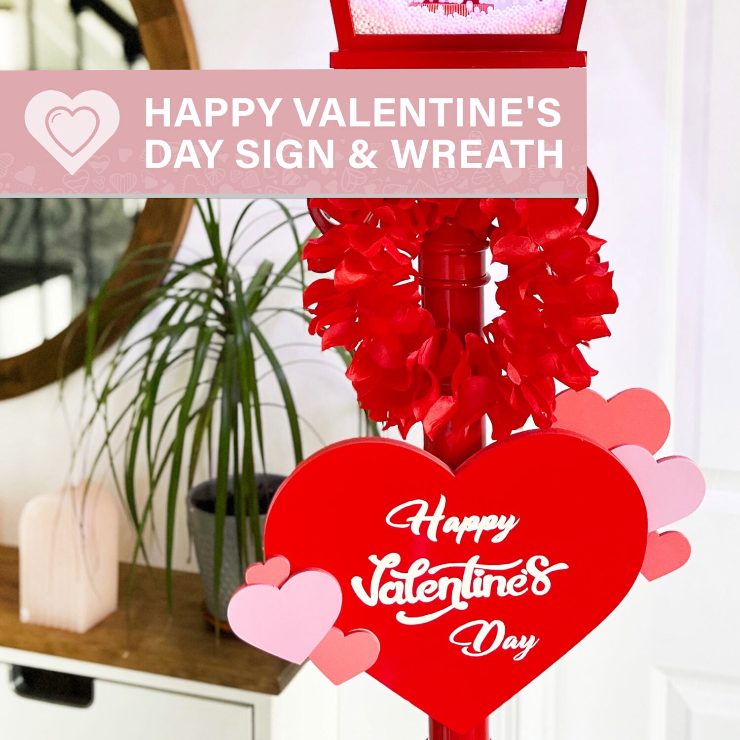 Fraser Hill Farm 5.8 ft  Musical Snowy Valentine's Day Street Lamp Lantern, FSLHEART071A-RD